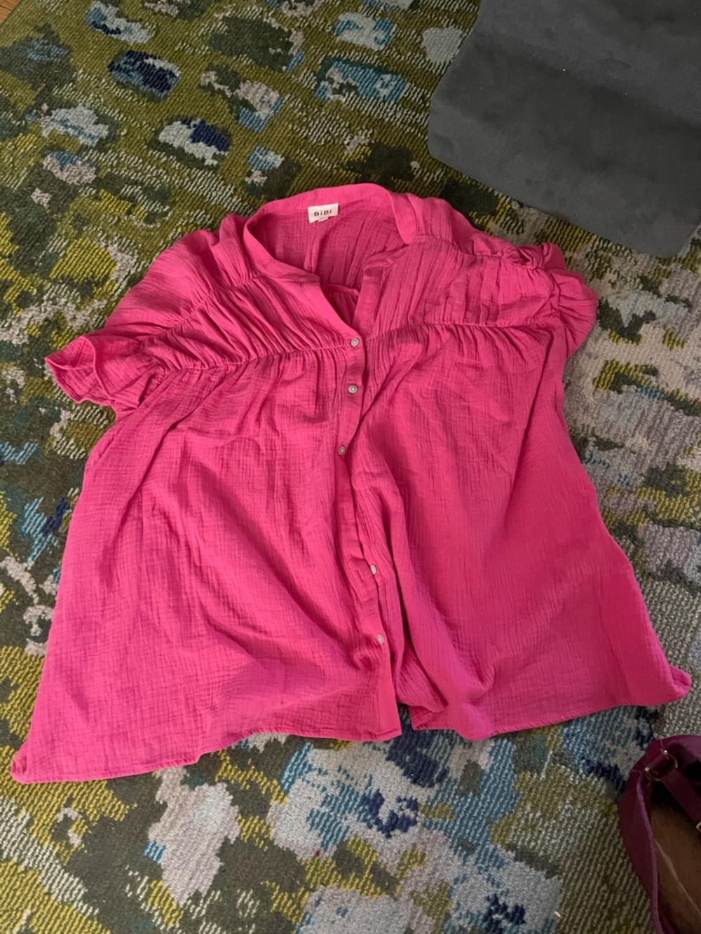 BiBi Hot Pink Button-Front Short Sleeve Blouse